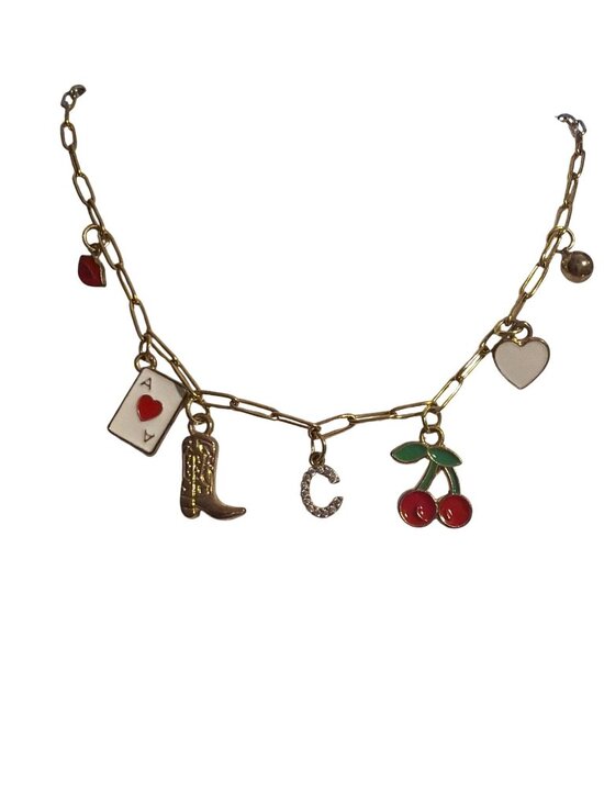 Frodele Jewelry - Frodele Western Charm Necklace Gold Tone Paperclip Chain Boot Ace Cherries Adj